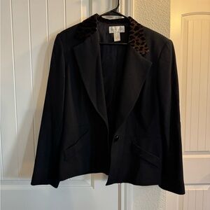 Casual Corner Black Blazer with Animal Print Collar